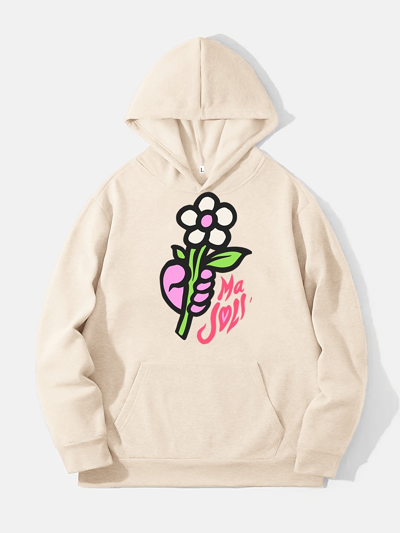 Cartoon Flower Print Hoodie for Men