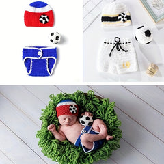 Newborn Baby Football Suit Photography Props Baby Hand knitted Hat Shorts Ball