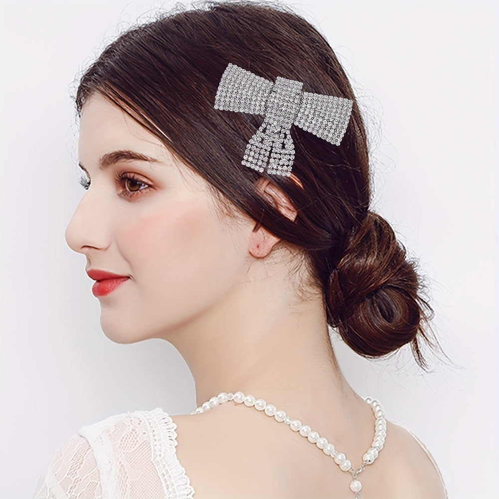 Rhinestone Hairpin Metal Headdress Bow Hairpin