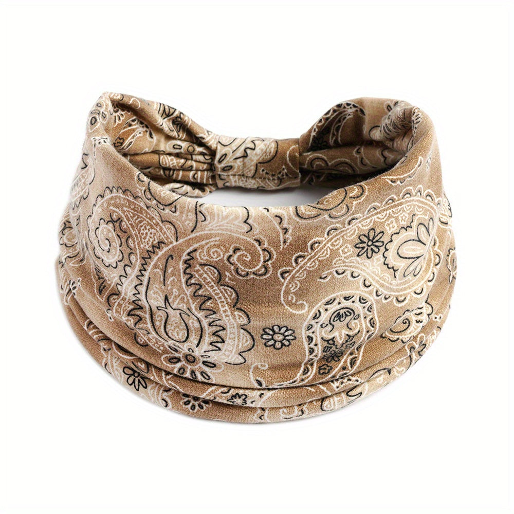 Boho Paisley Print Stretchy Headband Elastic Sports Sweatband