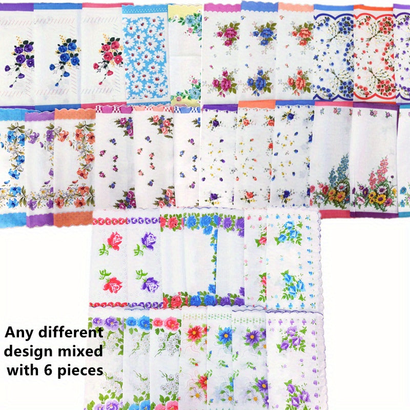 6pcs Classic Flower Handkerchief Lady Hanky Mix