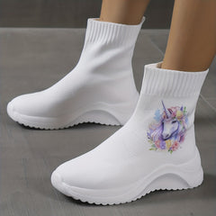 Women's Flatform Slip-On High Top Soft Sole Knit Non-Slip Shoes
