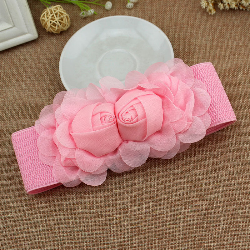 Elastic Wide Belt Lace Flower Buckle Solid Waistband