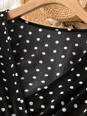  Polka Dot Long Sleeve Dress With Belt