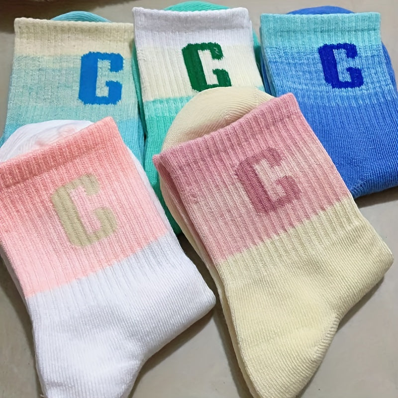 5 Pairs Ombre Letter Print Socks Women's Stockings