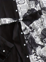  Women's Colorblock Print Button Shirt Dress