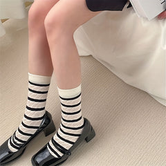 2 Pairs Striped Crew Socks Casual Comfy Mid Tube Women's Stockings