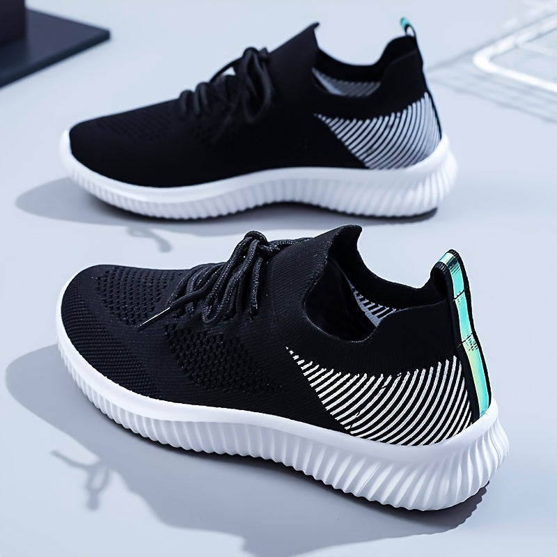 Women's Knit Lace-Up Running Shoes Breathable Lightweight Sneakers