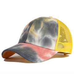 Tie Dye Criss Cross Ponytail Baseball Hat for Adults Trucker Graffiti Hat