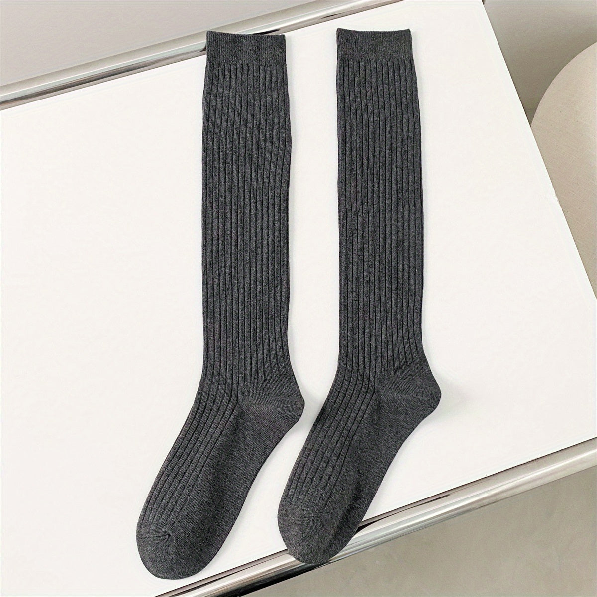 Solid Ribbed Knee High Socks Women's Stockings & Hosiery