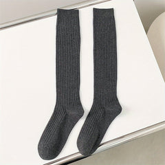 Solid Ribbed Knee High Socks Women's Stockings & Hosiery