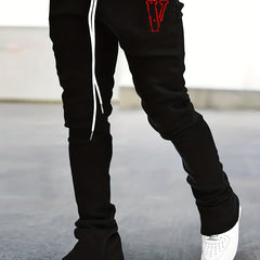 Men's V Pattern Drawstring Flare Pants