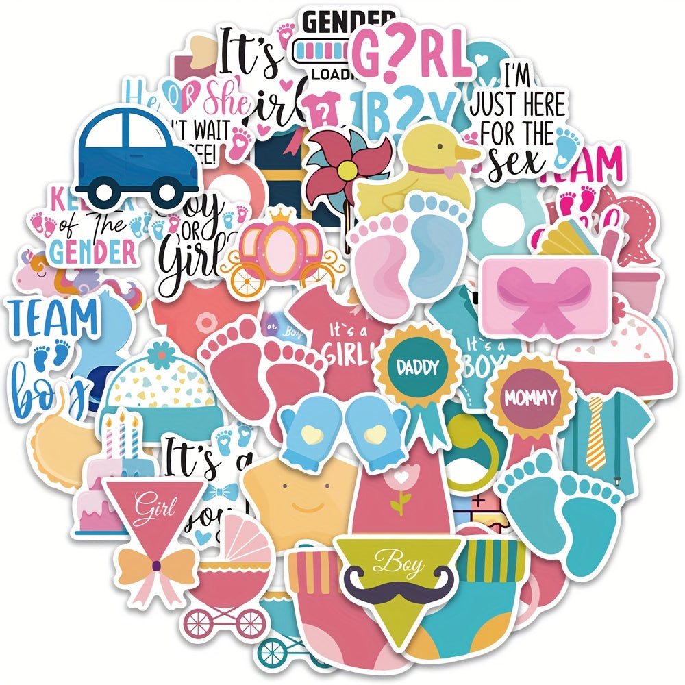 52pcs Gender Reveal Stickers Baby Shower Party Decorations Supplies Labels