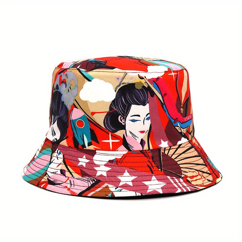 Red Beauty Printed Bucket Hat Reversible Classic Cotton Basin Hat