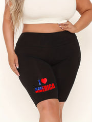  Flag Print High Rise Biker Shorts