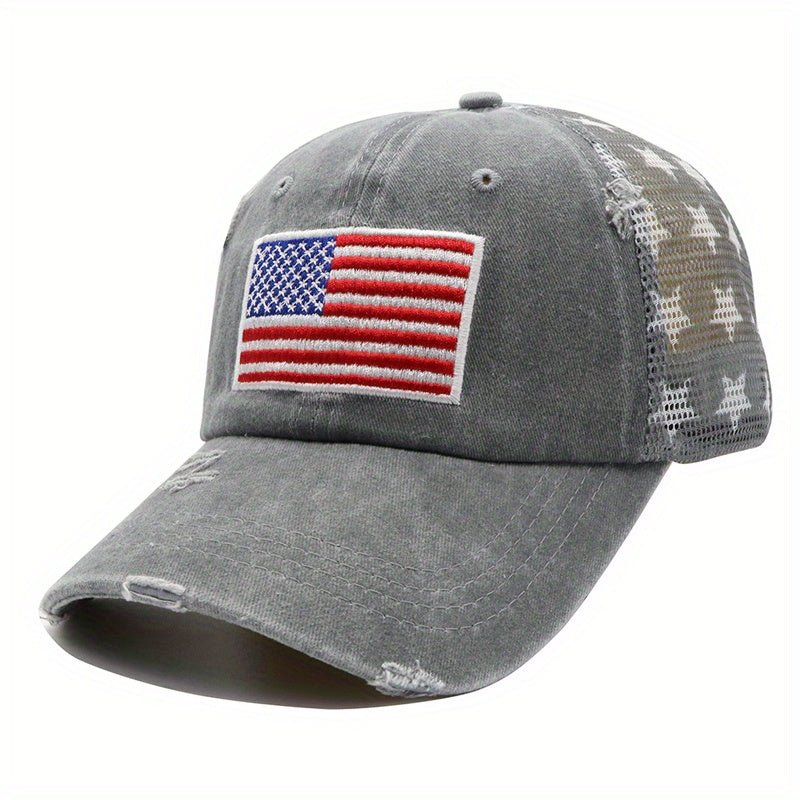 Unisex Mesh Sunshade Baseball Cap with US Flat Embroidery