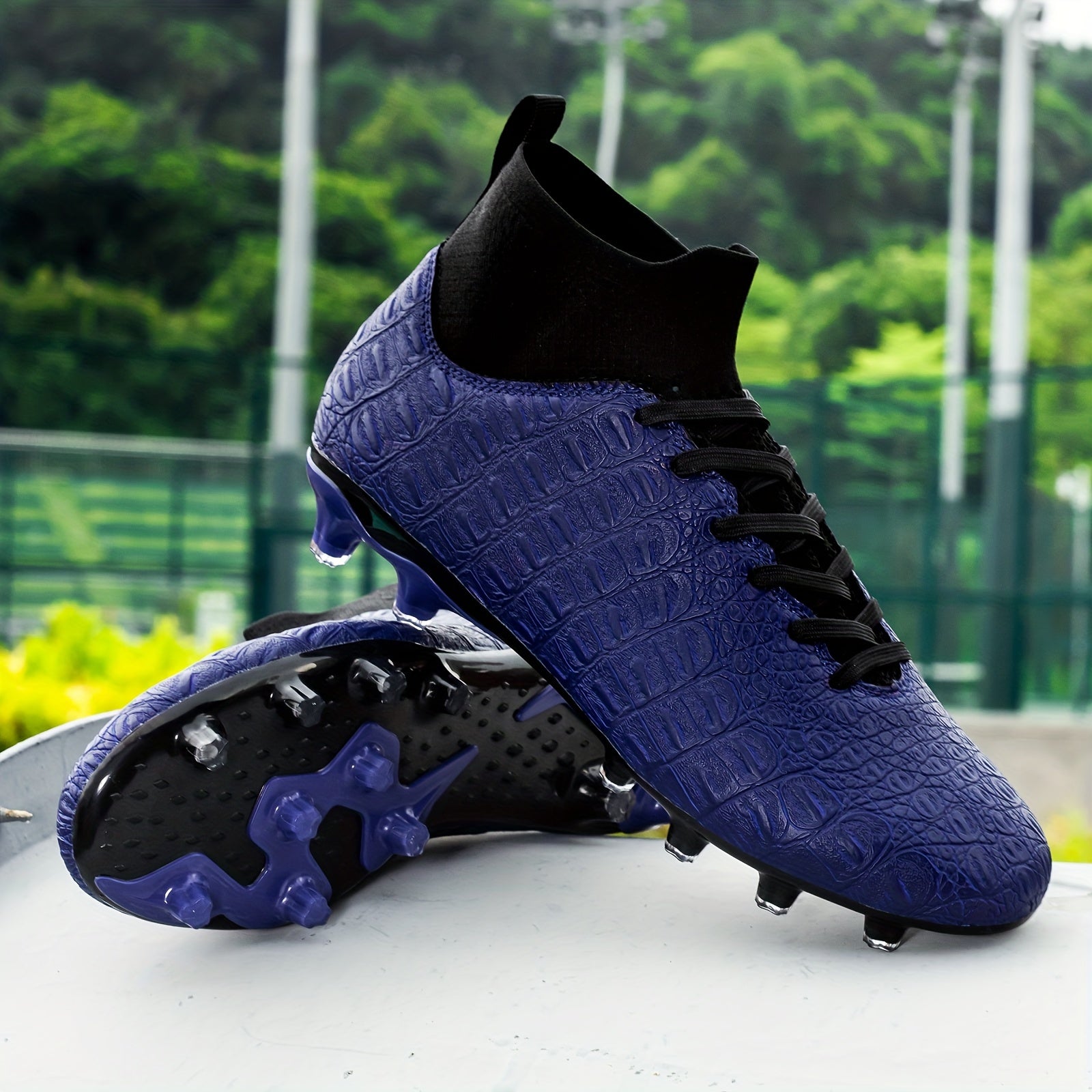 Men's High Top Football Cleat With Spikes Non Slip PU Leather