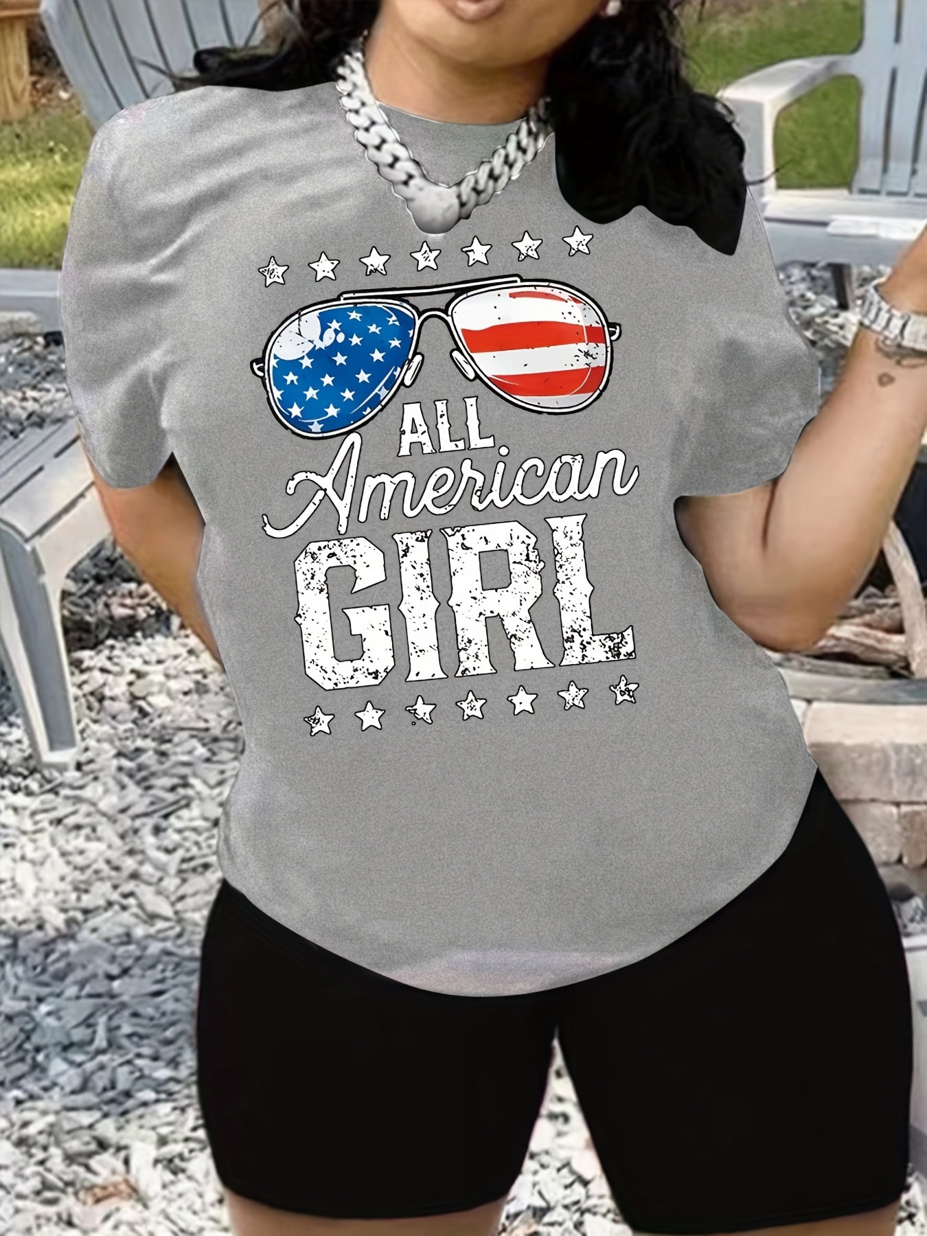  Independence Casual 2-Piece Set Women's Flag & Star Print Top & Shorts