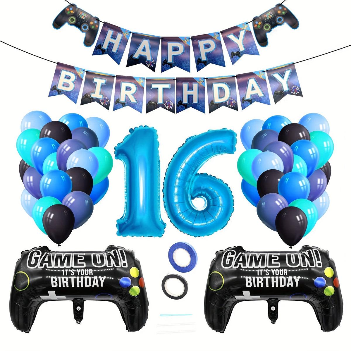 Video Game Party Birthday Decoration Set with Happy Birthday Banner