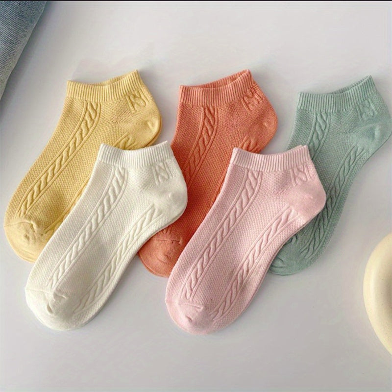 5 Pairs Textured Low Cut Ankle Socks Women's Stockings