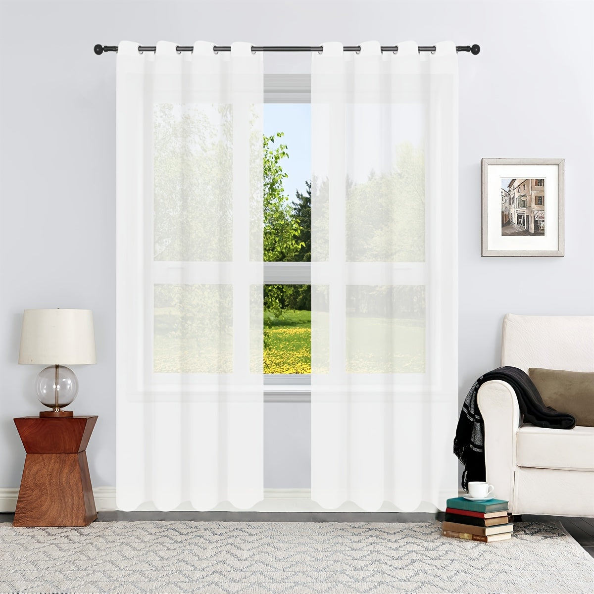 Lightweight Voile Sheer Curtains Grommet Top Light Filtering Curtains