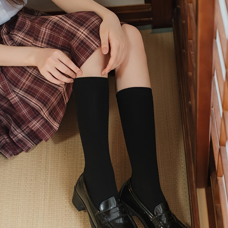 2 Pairs Solid Socks All Match Women's Stockings & Hosiery