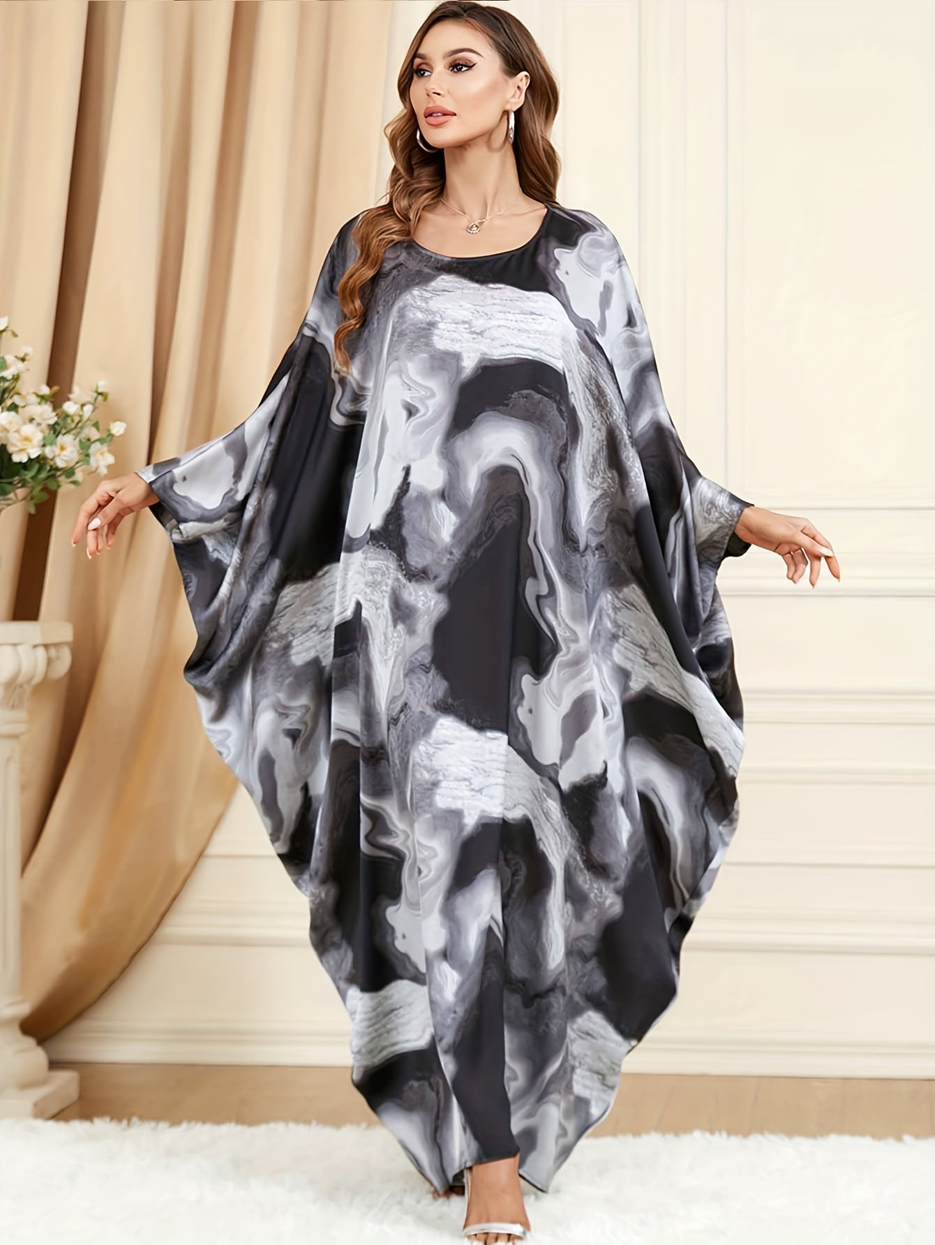  Abaya Dress Women's Plus Tie Dye Round Neck Maxi Kaftan