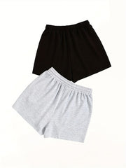Mushroom Print Drawstring Shorts 2 Pack Women's Elastic Waist Shorts
