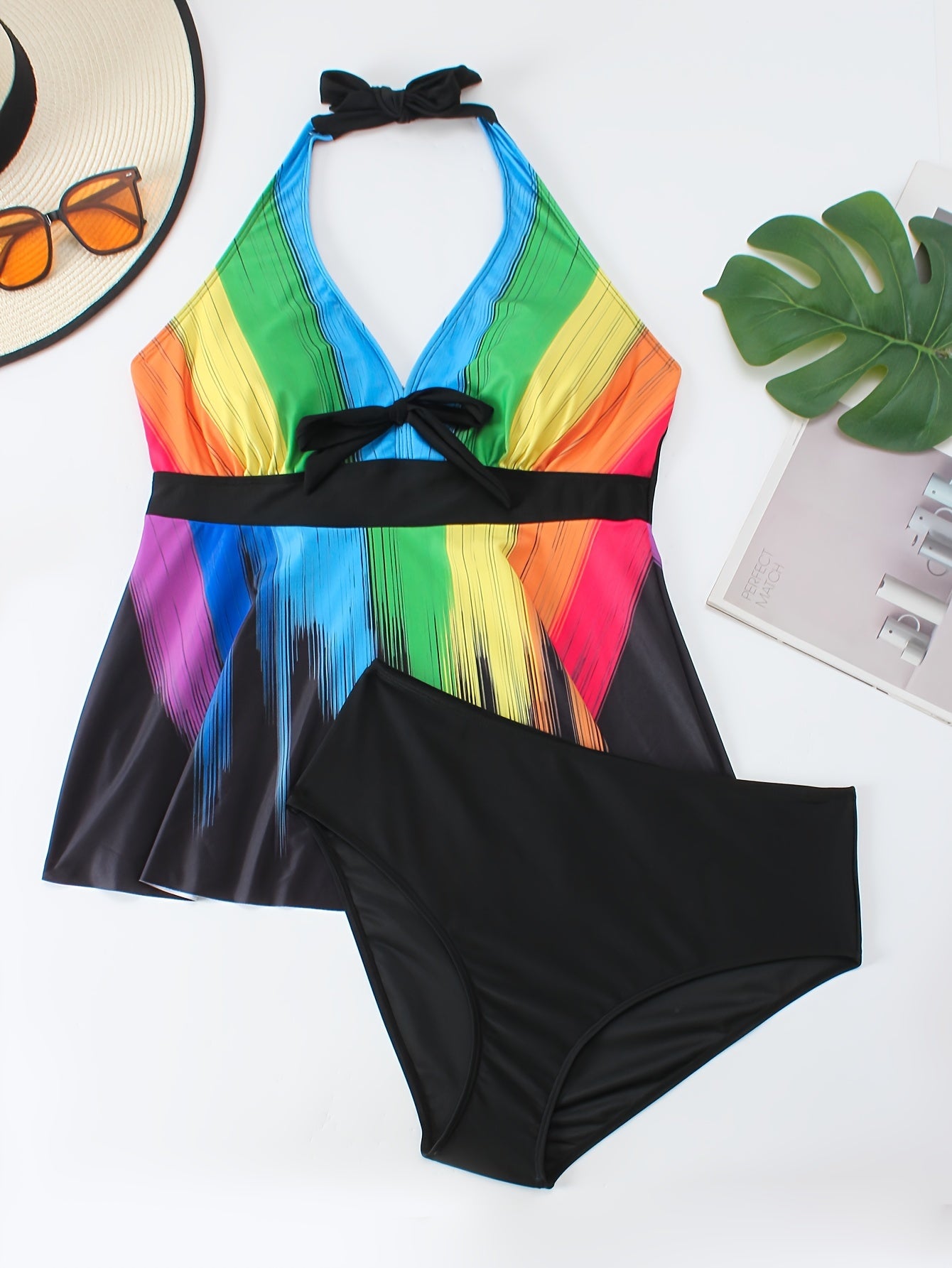  Rainbow Striped Tankini Set