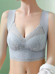Lace Decor Sports Bra V Neck Yoga Workout Bra 2pcs