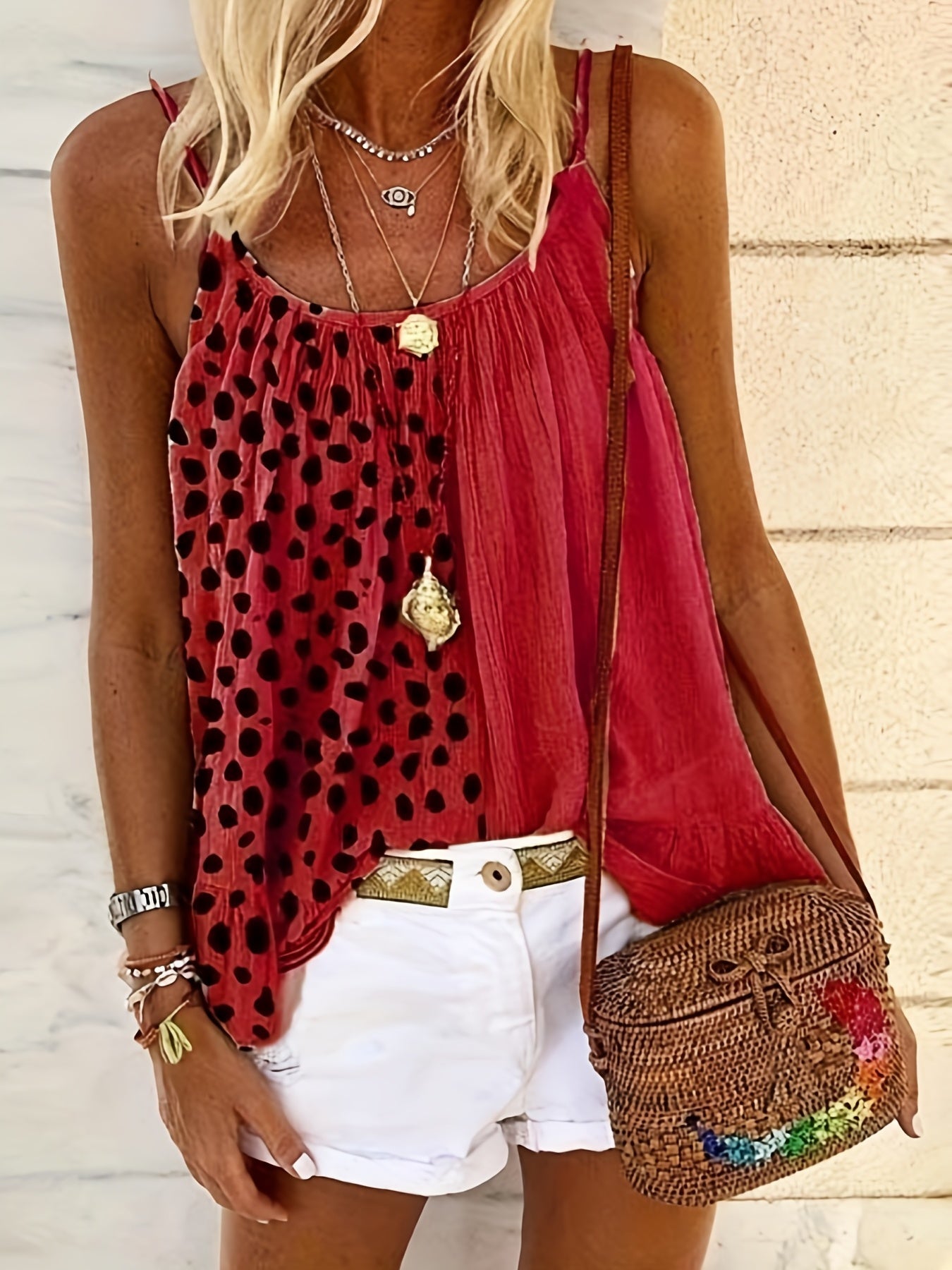  Colorblock Polka Dot Print Cami Top