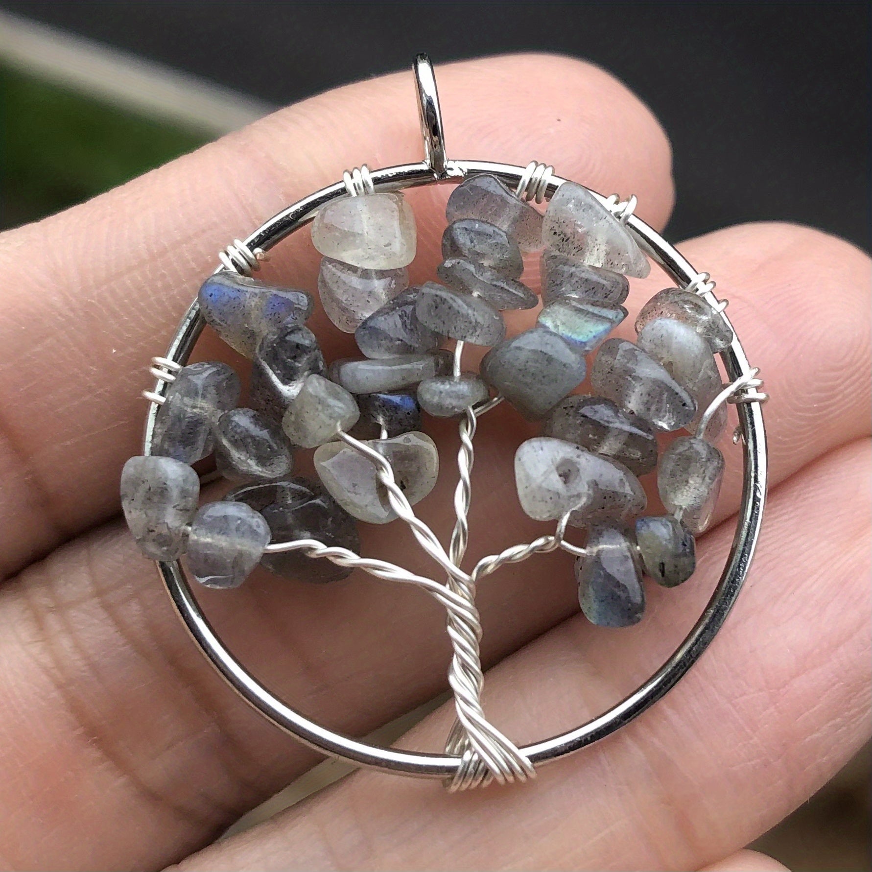 7 Charka Stone Tree Of Life Pendant Crystal Beads Energy Amulet