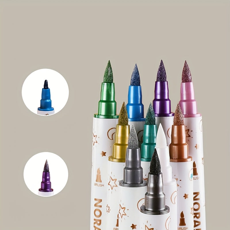 10pcs Dual Tip Glitter Pens Set - Ideal for DIY Journals & Artwork