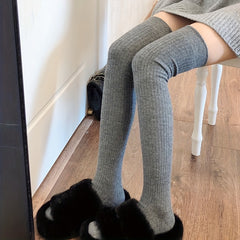 2 Pairs Solid Thigh High Socks Warm Over The Knee Socks Stockings