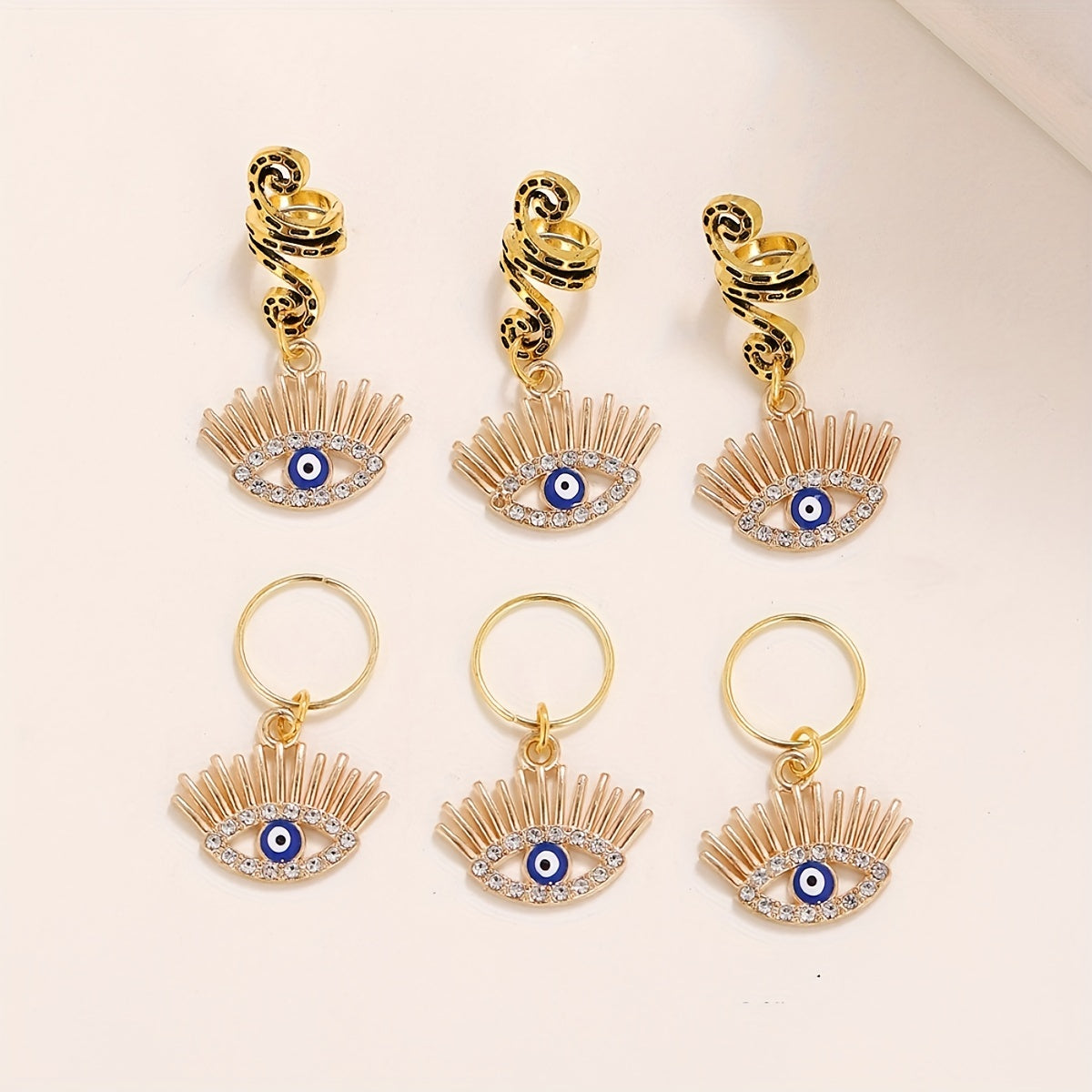 Evil Eye Tassel Hair Coil Ring Boho Style Hair Pin for Braids Dreadlock