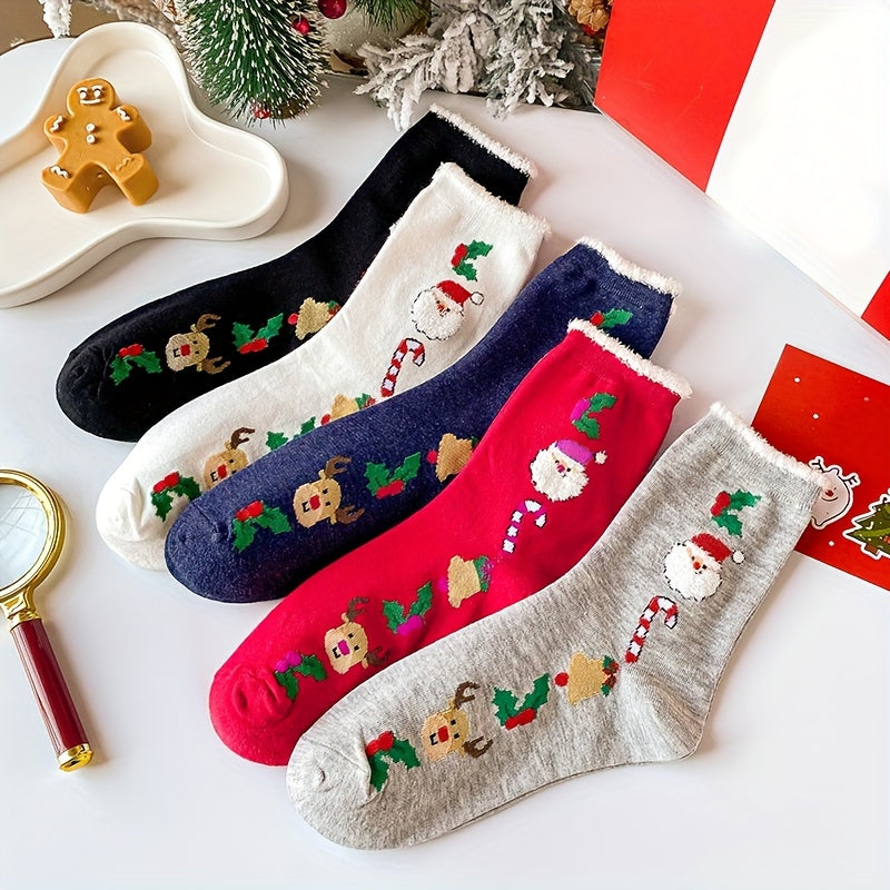5 Pairs Christmas Print Socks Mid Tube Women's Stockings