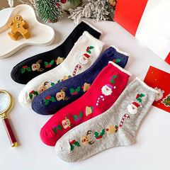 5 Pairs Christmas Print Socks Mid Tube Women's Stockings