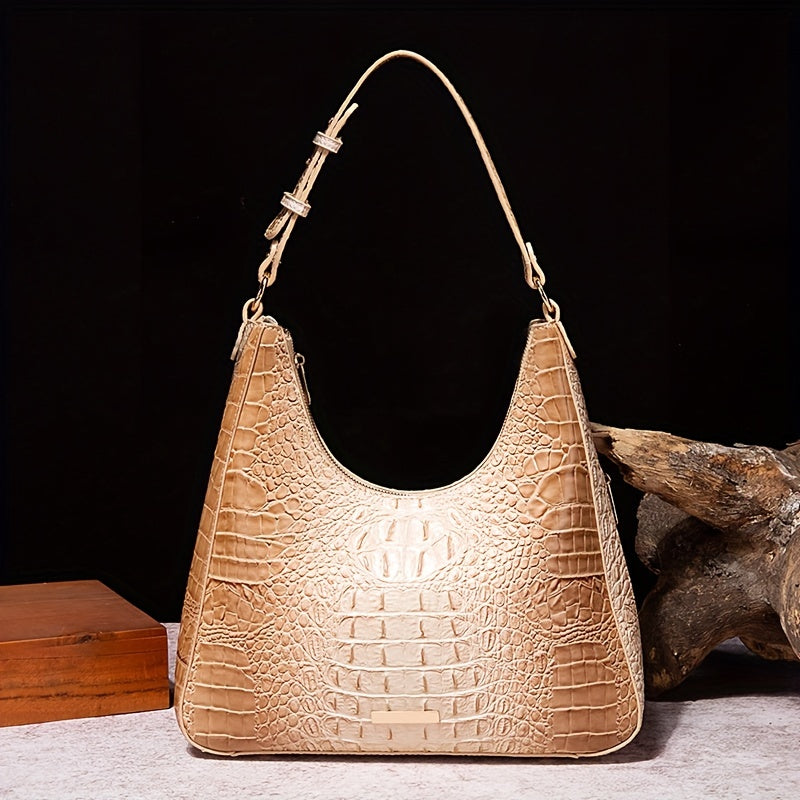 Crocodile Pattern Leather Handbag Ombre Shoulder Purse