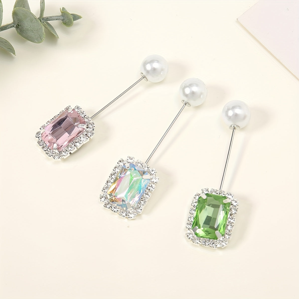 3pc Rhinestone Pin Brooch Scarf Decorative Fixed Buckle Women