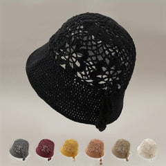 Hollow Flower Bucket Hat Crochet Breathable Sun Hat for Women