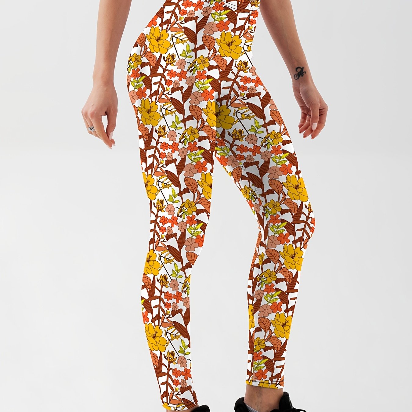 Cartoon Skull Print Yoga Leggings For Halloween High Stretch