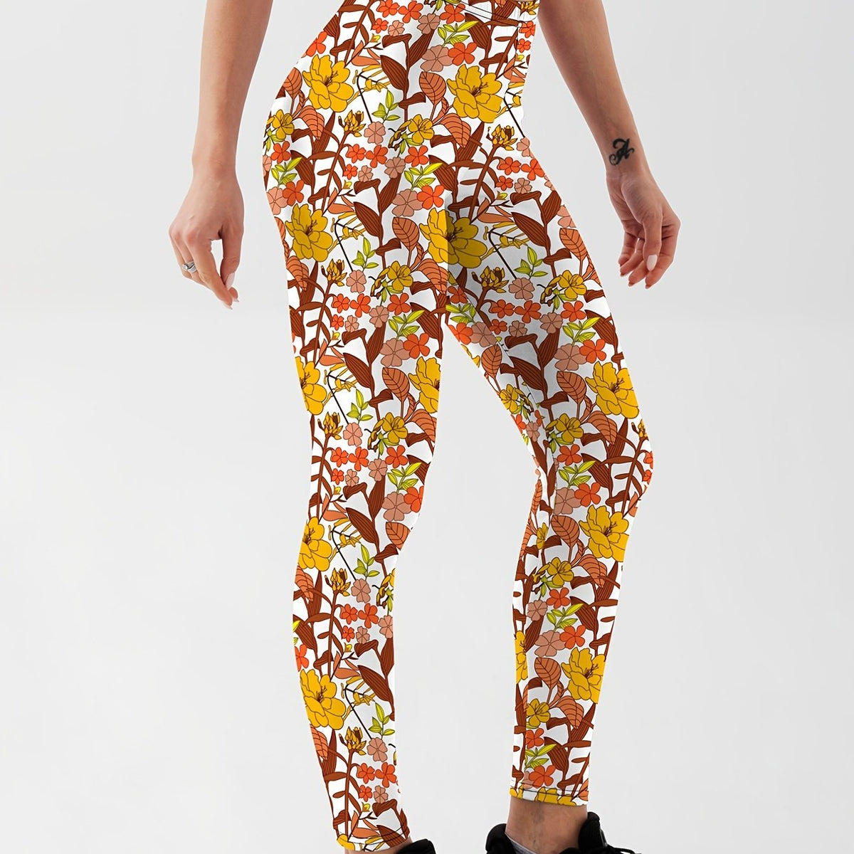 Cartoon Skull Print Yoga Leggings For Halloween High Stretch