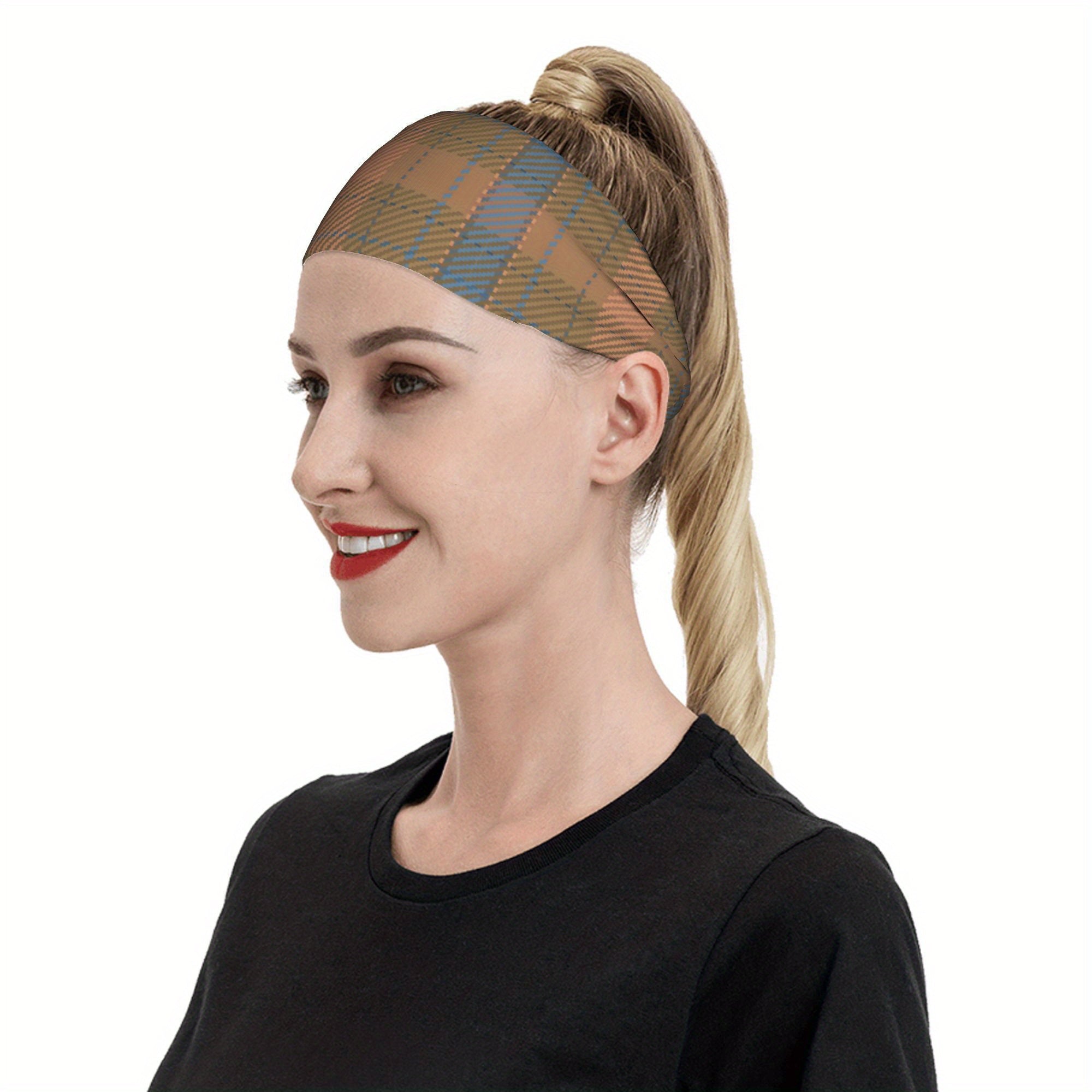 Vintage Plaid Headband Earthy Tones Soft Fabric for Sports & Casual Outfit
