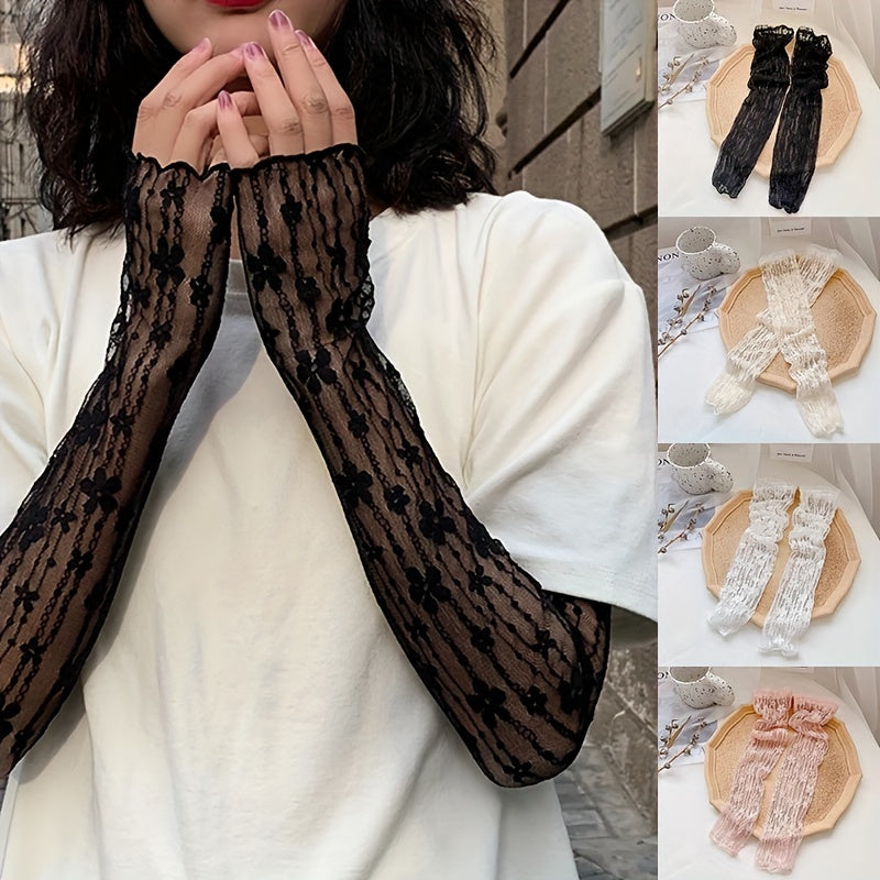 Floral Lace Fingerless Sunscreen Long Gloves Women