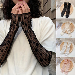 Floral Lace Fingerless Sunscreen Long Gloves Women