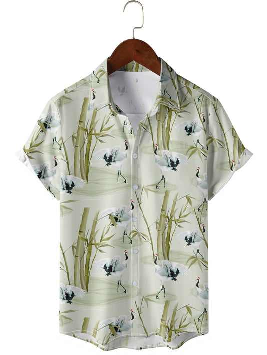 Men's Hawaiian Shirt Bamboo Crane Print