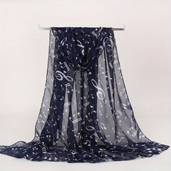 Musical Note Print Casual Scarf Solid Gauze Shawl Head Wrap