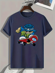 Cartoon Skater Print Men's Graphic T Shirt for Summer