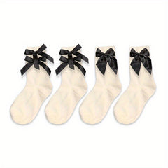4 Pairs Bow Decor Socks Women's Stockings