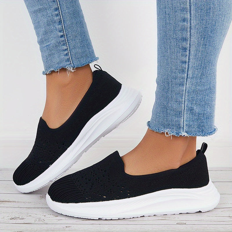 Women's Lightweight Slip On Walking Shoes Flying Woven Casual Sneakers